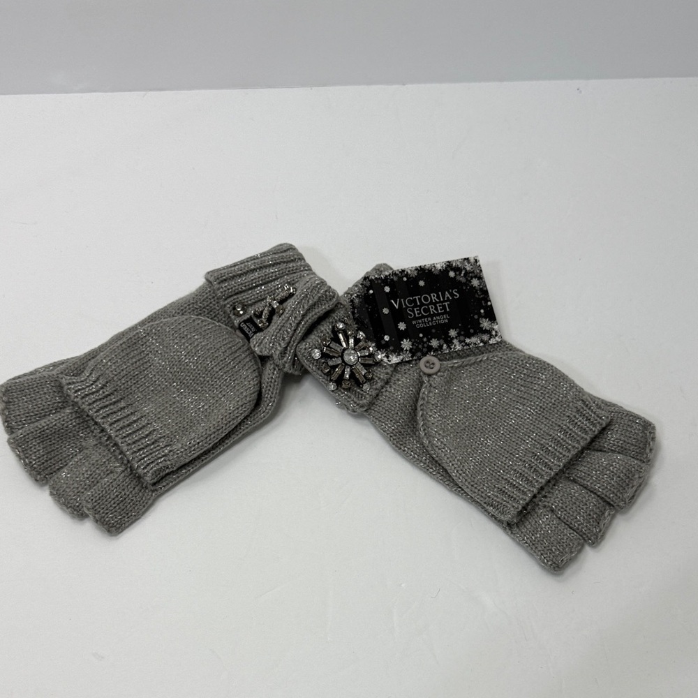 Victoria's Secret Gray Fingerless Gloves with Embellishments